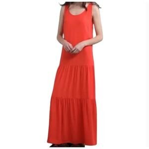 ELIZABETH & JAMES NWT Tiered Drop Waist Tank Flowy Maxi Dress Tangerine Orange L